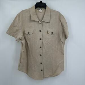 FL Malik Womens Linen Blend Camp Shirt Size XL Oatmeal Old Money Minimalist‎